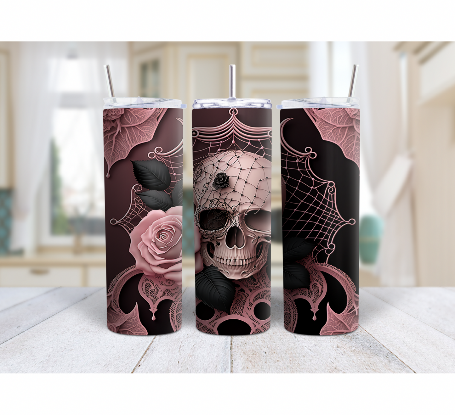 Skull and Roses, 20 Ounce Skinny Tumbler